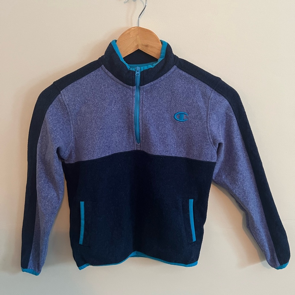 Champion Boys Fleece Quarter Zip Pullover Size 5/6 Blue Navy Colorblock